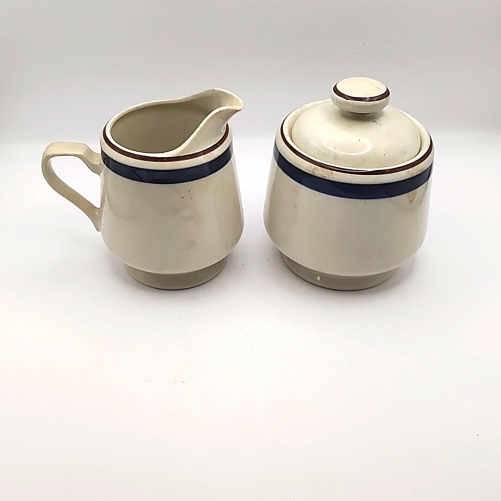 Vintage Galaxy Stone Ware Creamer & Sugar Set Blue Made in Japan